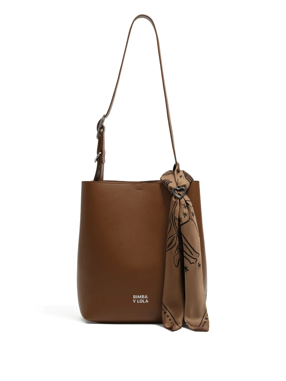 Bimba Y Lola Heart-shaped Printed-scarf Bag Charm In Brown