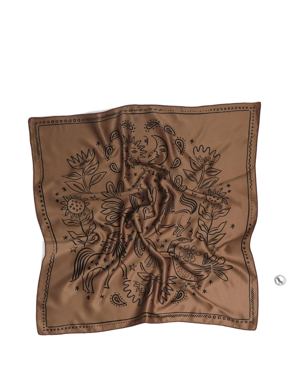 Bimba Y Lola Heart-shaped Printed-scarf Bag Charm In Brown