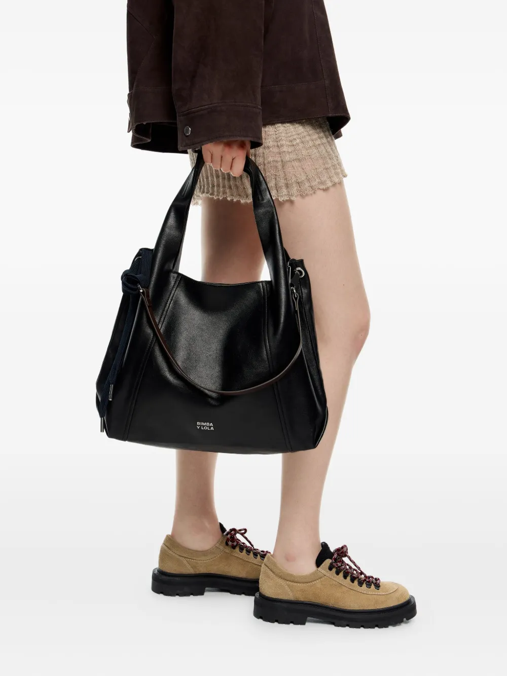 Bimba y Lola Grote Paper leren shopper - Zwart