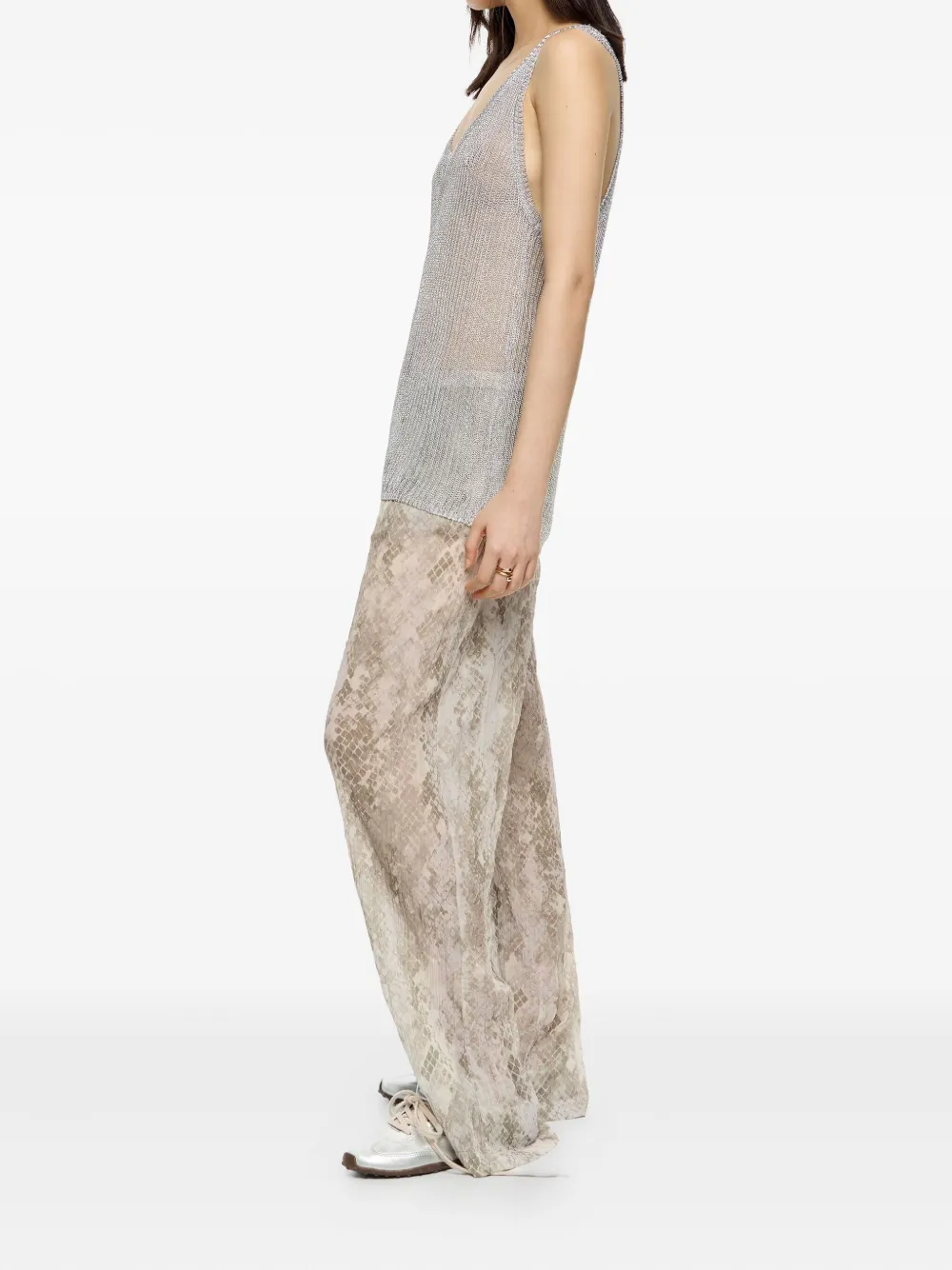 Bimba Y Lola Pleated Snake-print Palazzo Pants In Neutral