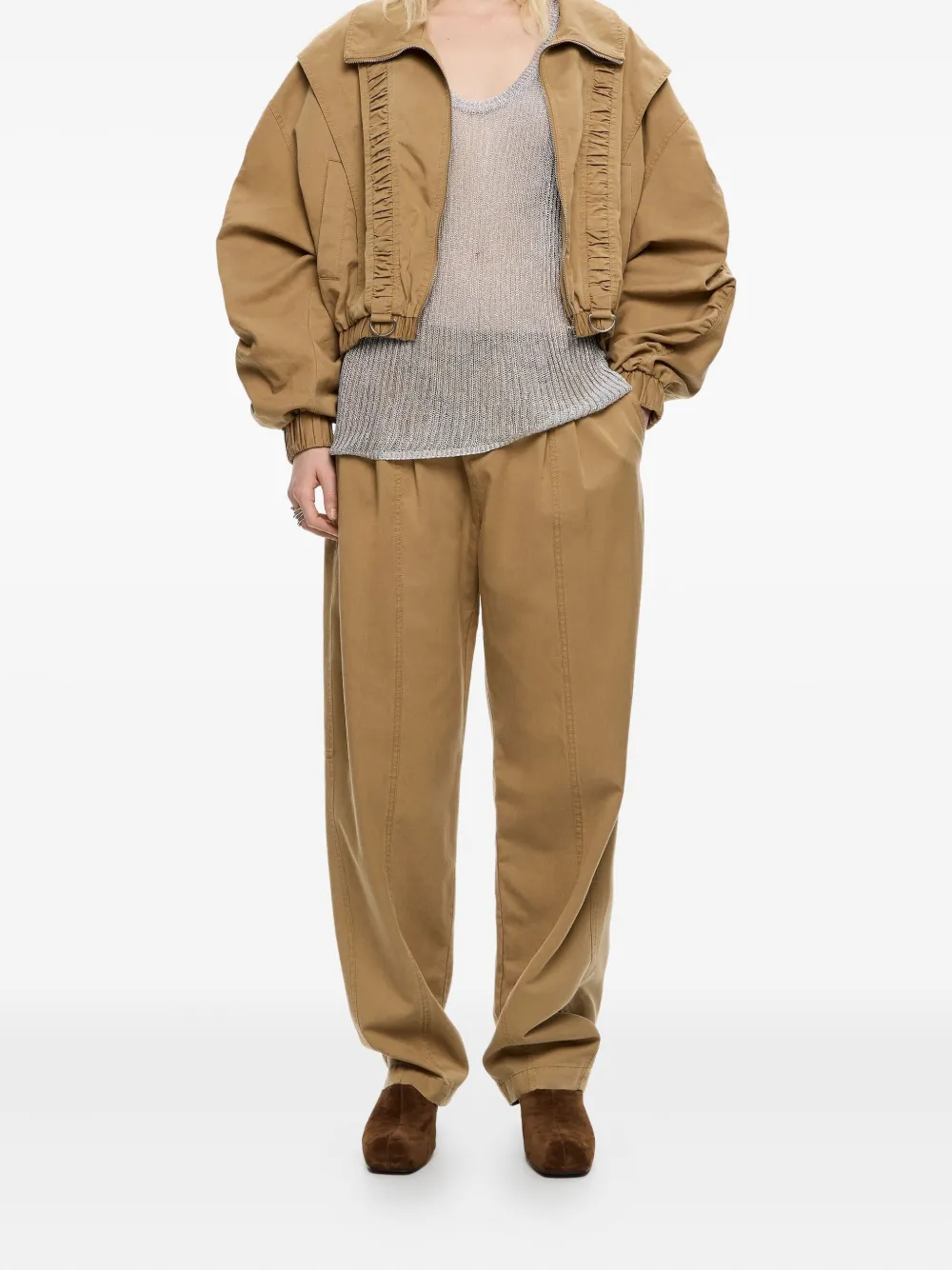 Bimba Y Lola Ruched Zip-front Jacket In Brown