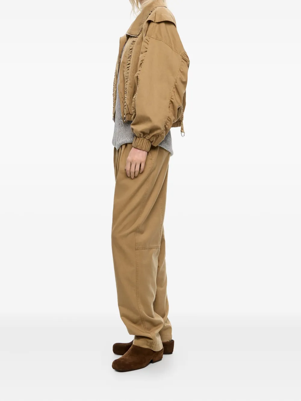 Bimba Y Lola Ruched Zip-front Jacket In Brown