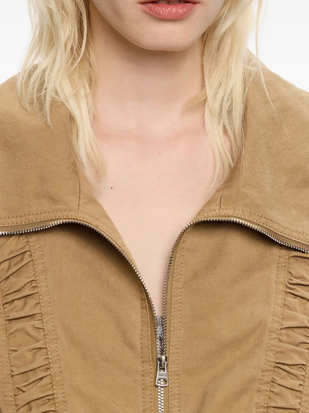 Bimba Y Lola Ruched Zip-front Jacket In Brown