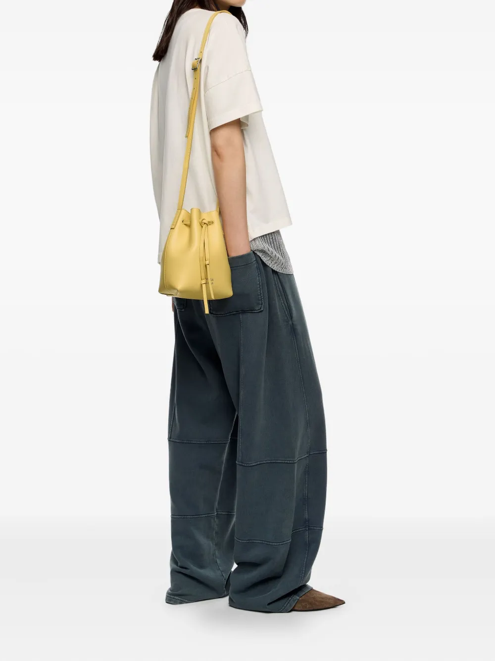 Bimba Y Lola Leather Drawstring-closure Bucket Bag In Yellow