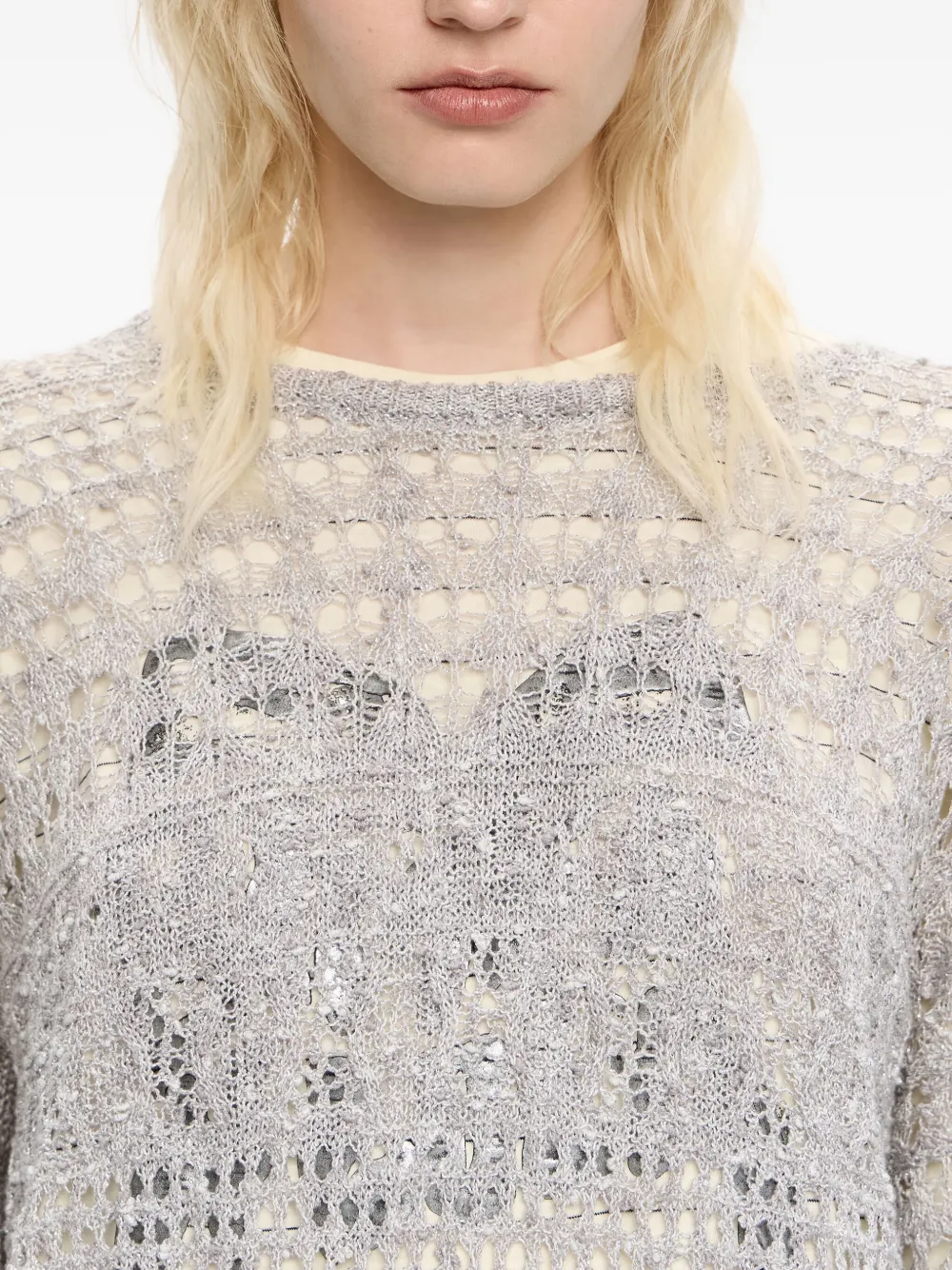 Bimba Y Lola Pointelle-knit Top In Gray