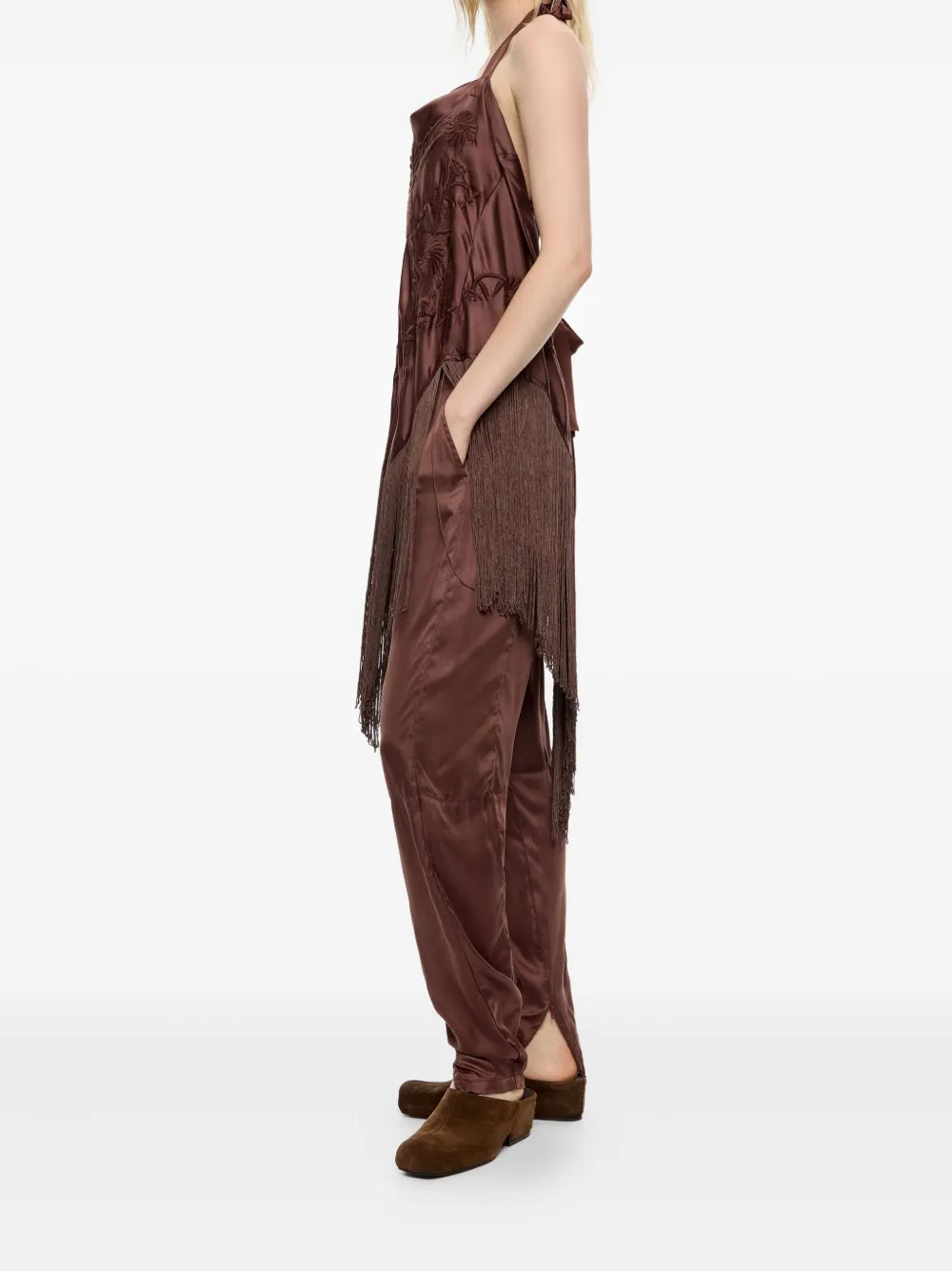Bimba Y Lola Ankle-zip Trousers In Brown