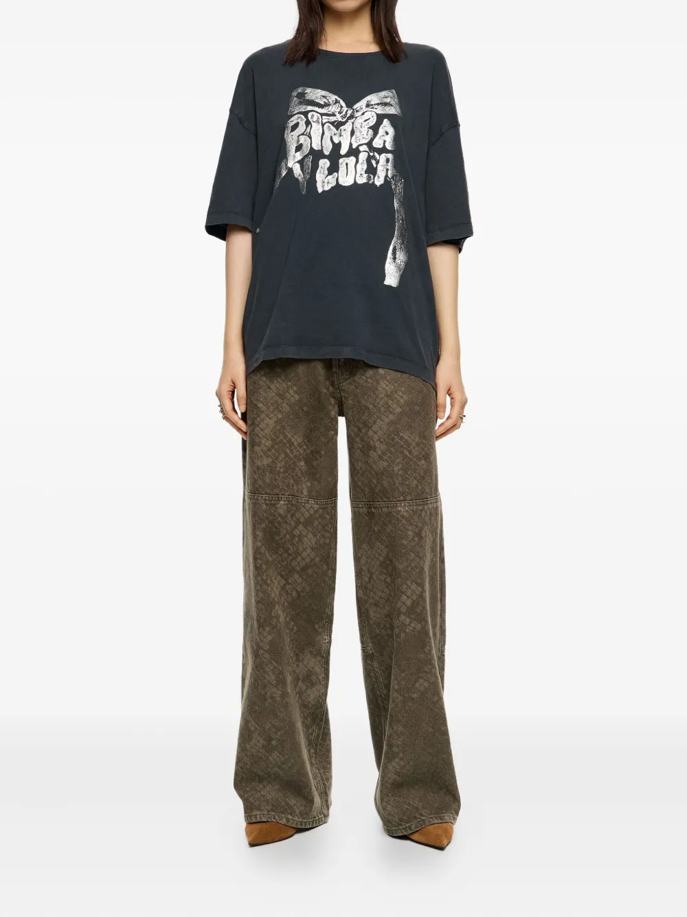 Bimba y Lola Jeans met slangenleer-effect - Bruin