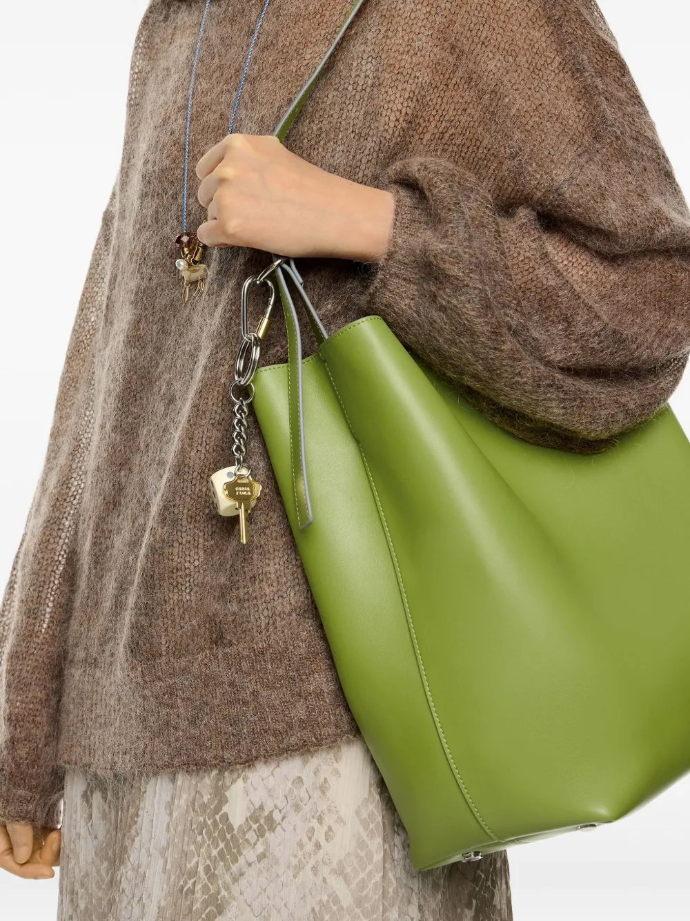 Bimba y Lola Grote Carlino leren schoudertas - Groen