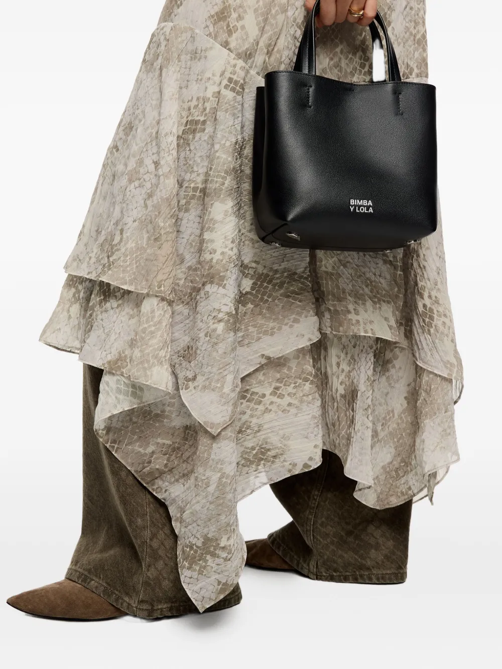 Bimba y Lola Kleine Chihuahua leren shopper met handvatten - Zwart
