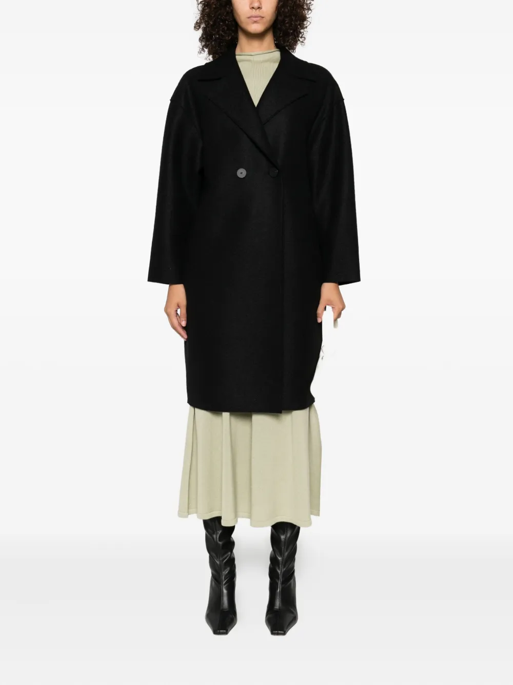 Harris Wharf London Black Double-breasted Coat With Dropped Shoulders In Wool Woman In Black