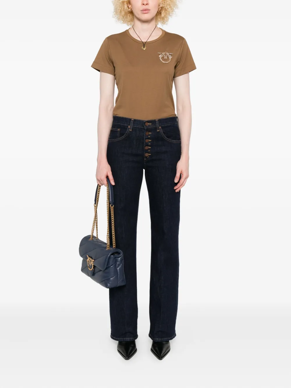 PINKO T-shirt met logo Bruin