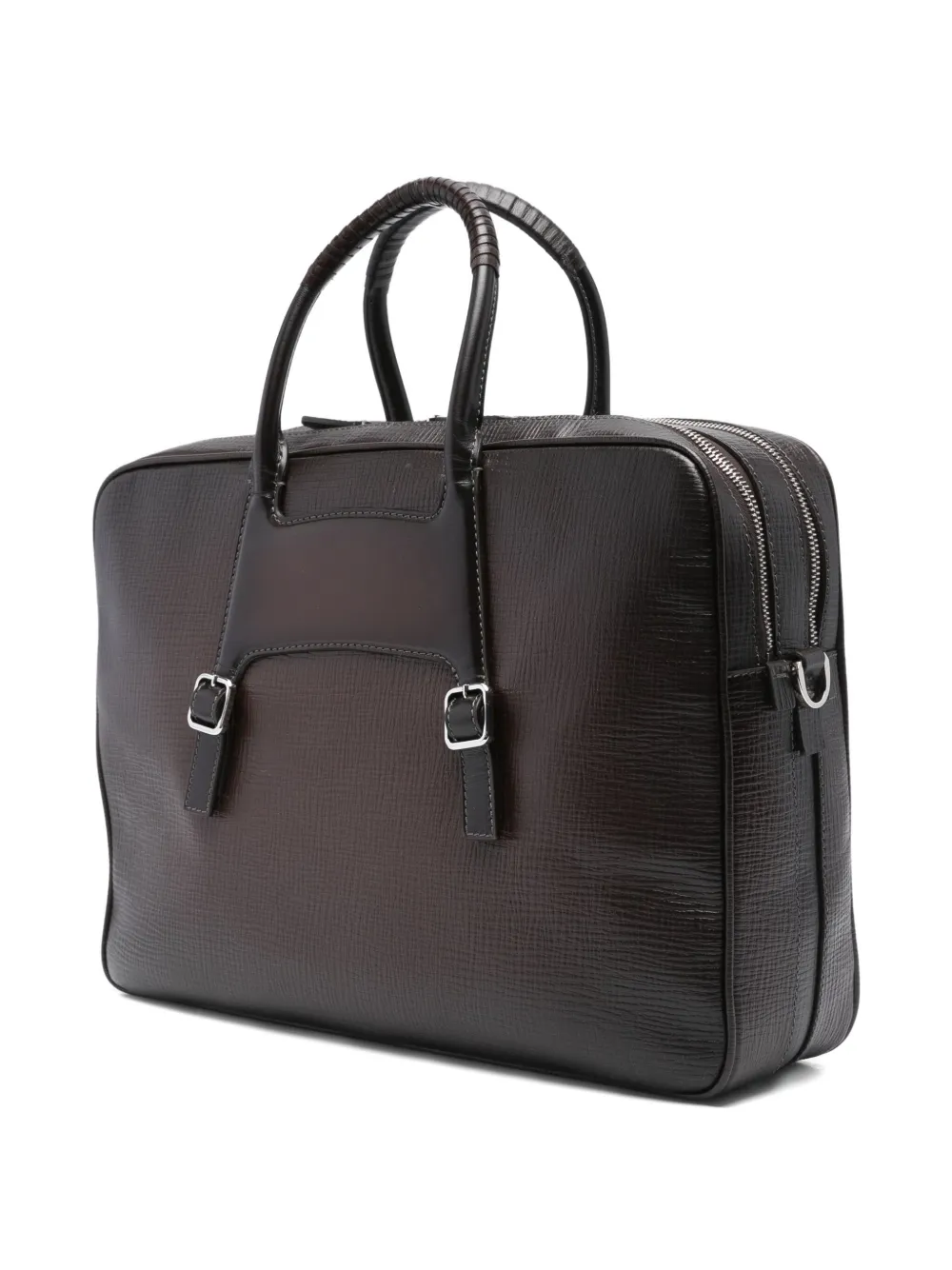 Santoni textured leather briefcase - Bruin