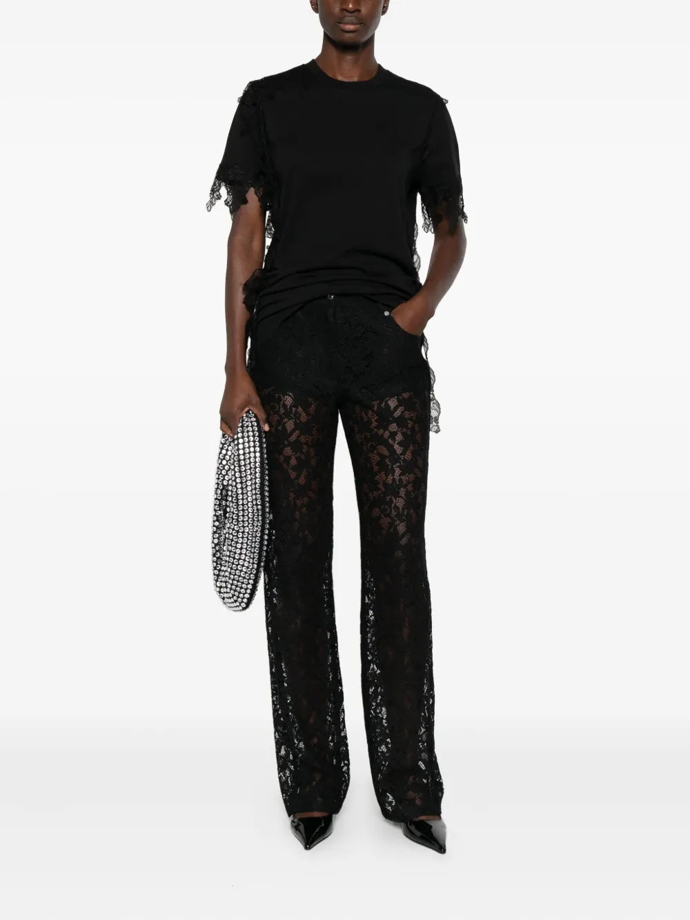 Blumarine lace floral trousers - Zwart