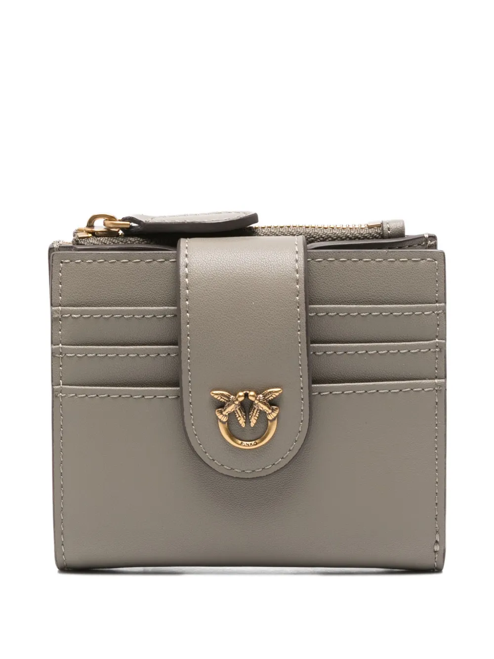 PINKO Compact leren portemonnee met ritssluiting Beige