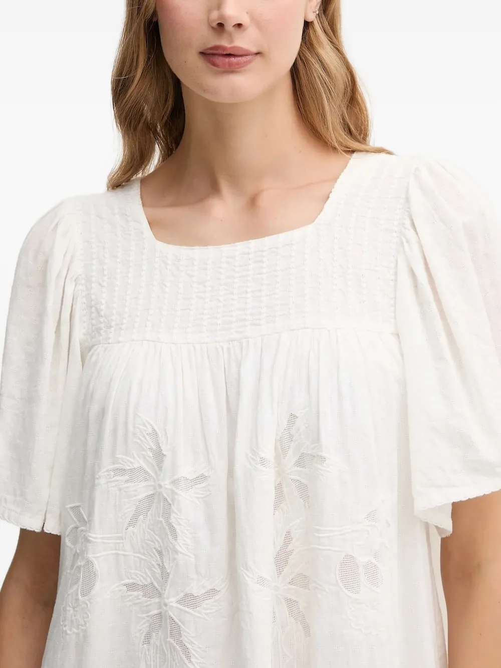 Hoss Intropia Lola embroidered-smocked mini dress Wit