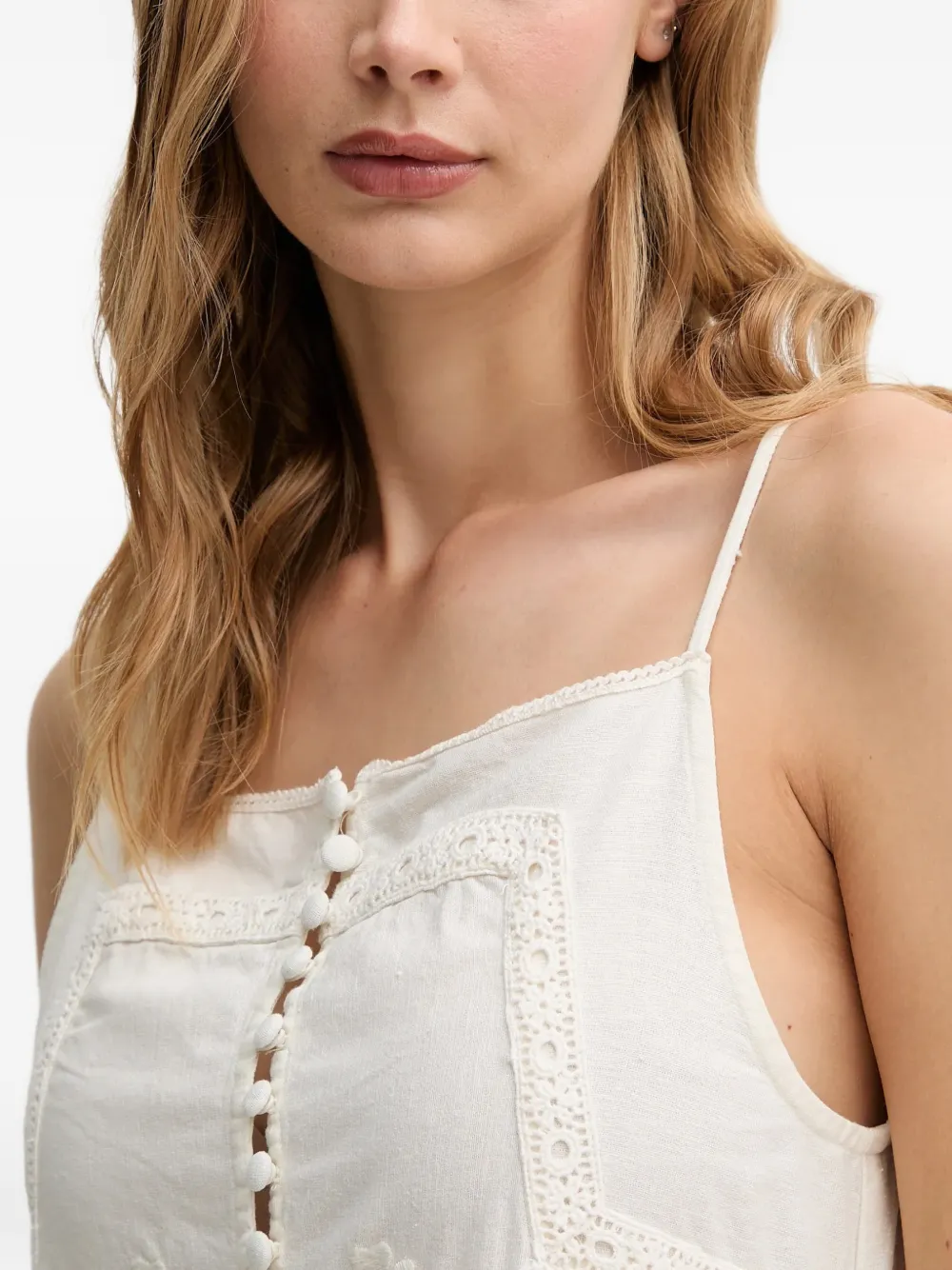 Crochet-Trim Button Dress