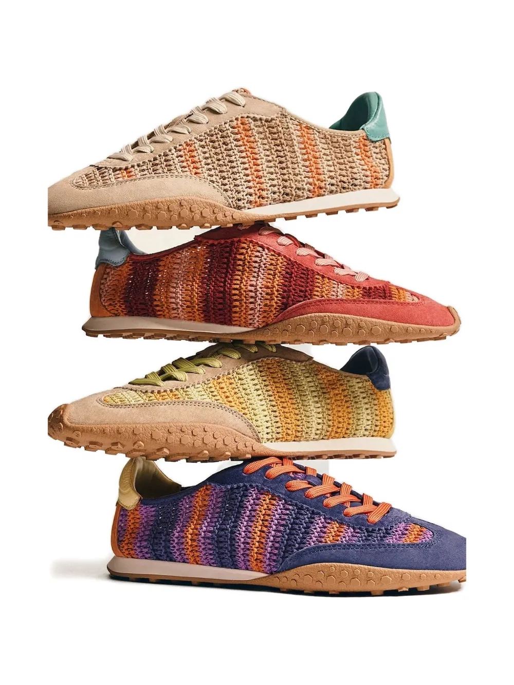 Hoff Striped-pattern Crochet Sneakers In Neutral