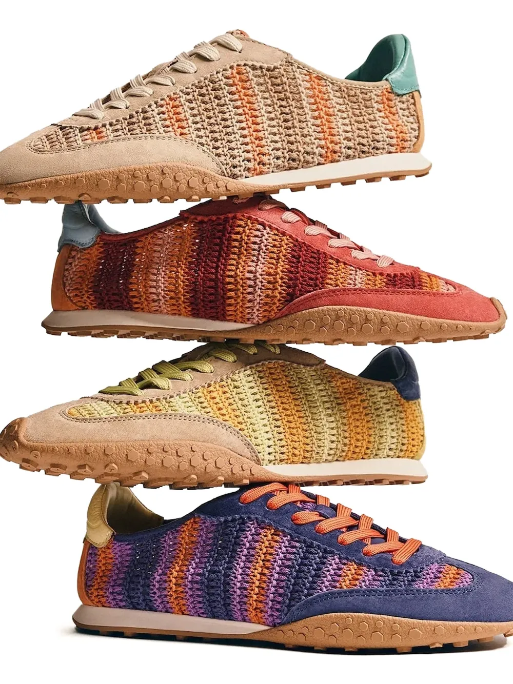 Hoff striped-pattern crochet sneakers Neutrals