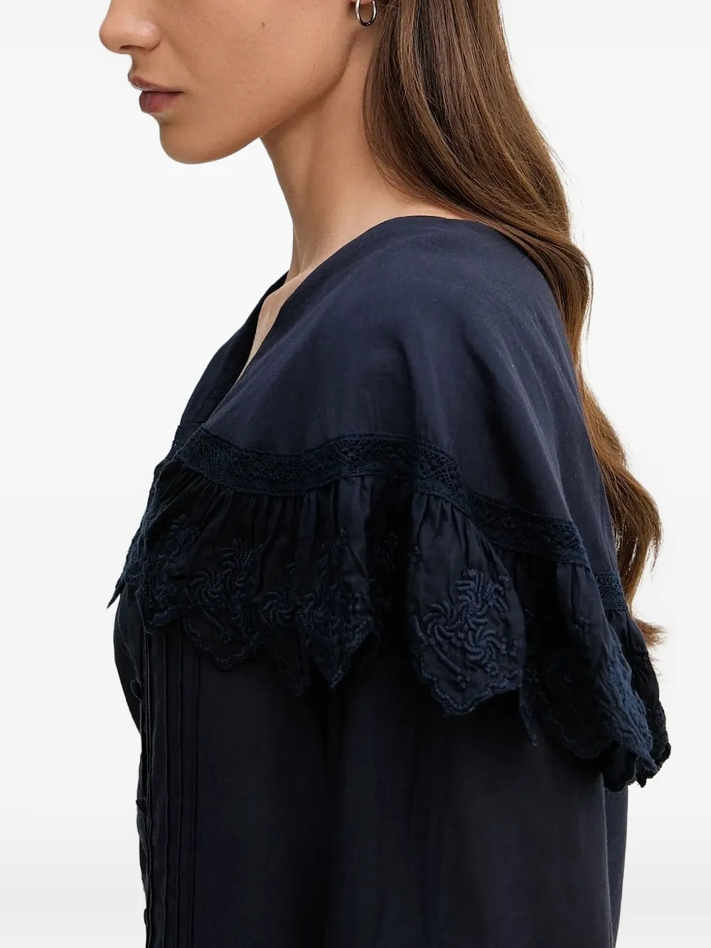 Hoss Intropia Embroidered Ruffled Top In Blue