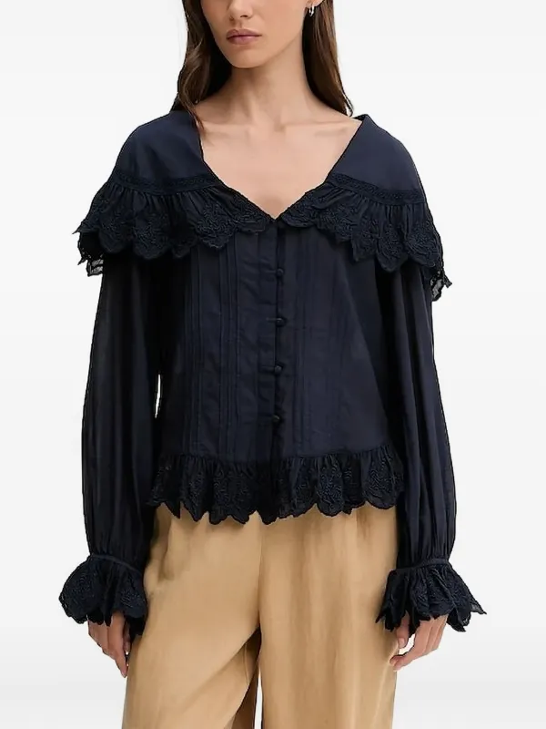 Hoss Intropia Embroidered Ruffled Top Blue FARFETCH BH