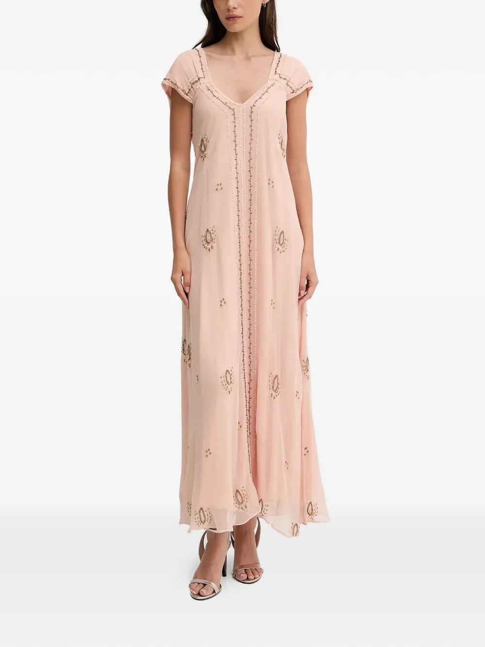 Hoss Intropia Saty beaded V-neck midi dress - Rosa