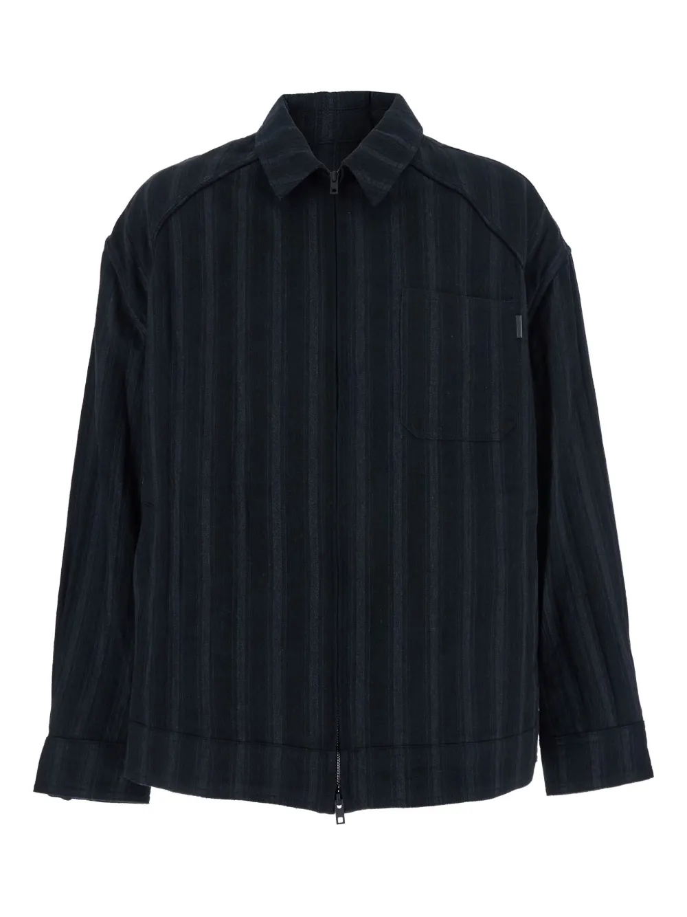Juun.J striped zip-front shirt Zwart