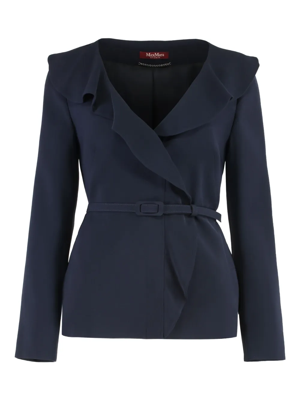 Max Mara Galizia ruffled-trim belted jacket Blauw