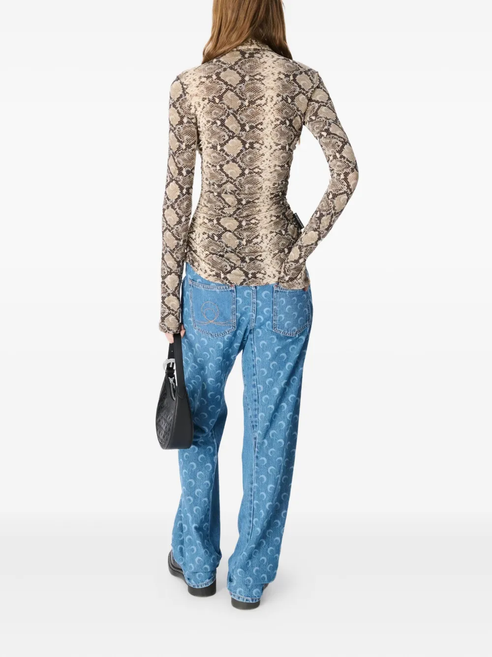 Marine Serre Gedrapeerde blouse met slangenprint Bruin
