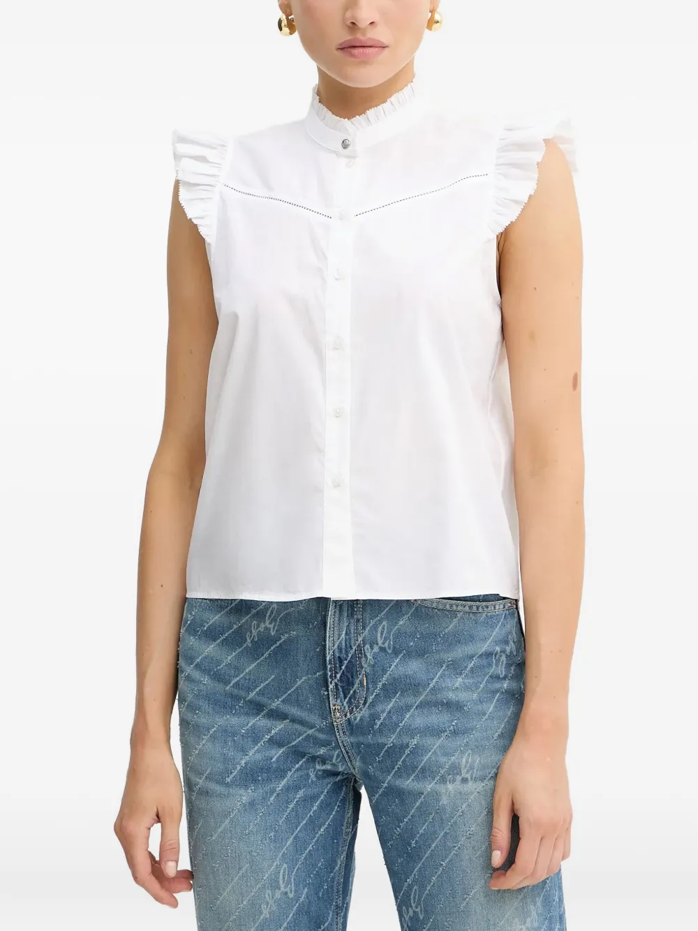 BOSS ruffle-embellished sleeveless top Wit