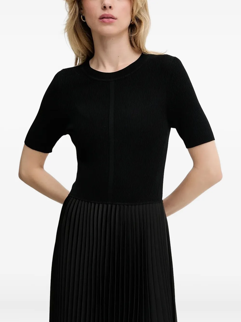 Hugo Boss Crew-neck Midi Dress In Black