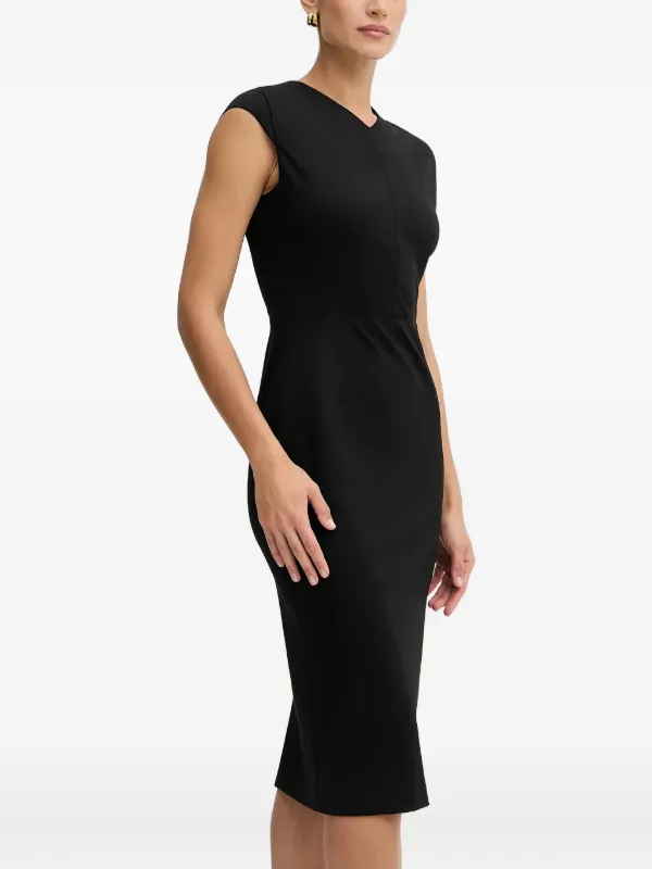 BOSS Vネック キャップスリーブ ミディドレス | ブラック