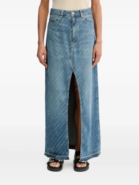 BOSS distressed-details denim maxi skirt