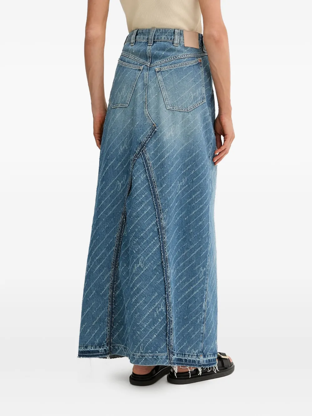 Hugo Boss Distressed-details Denim Maxi Skirt In Blue