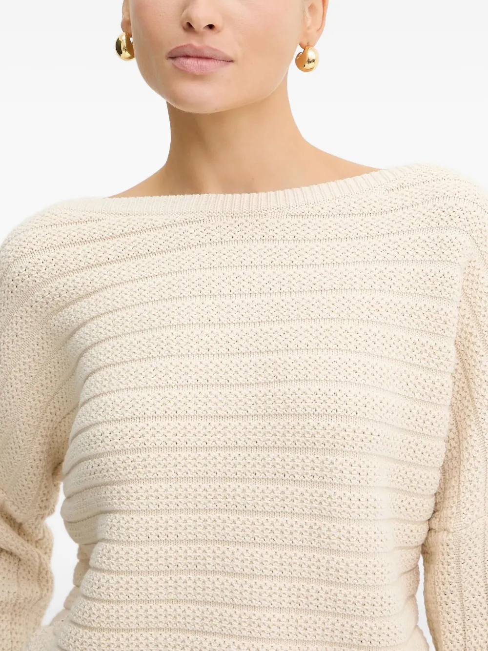 BOSS Geribbelde trui met boothals Wit