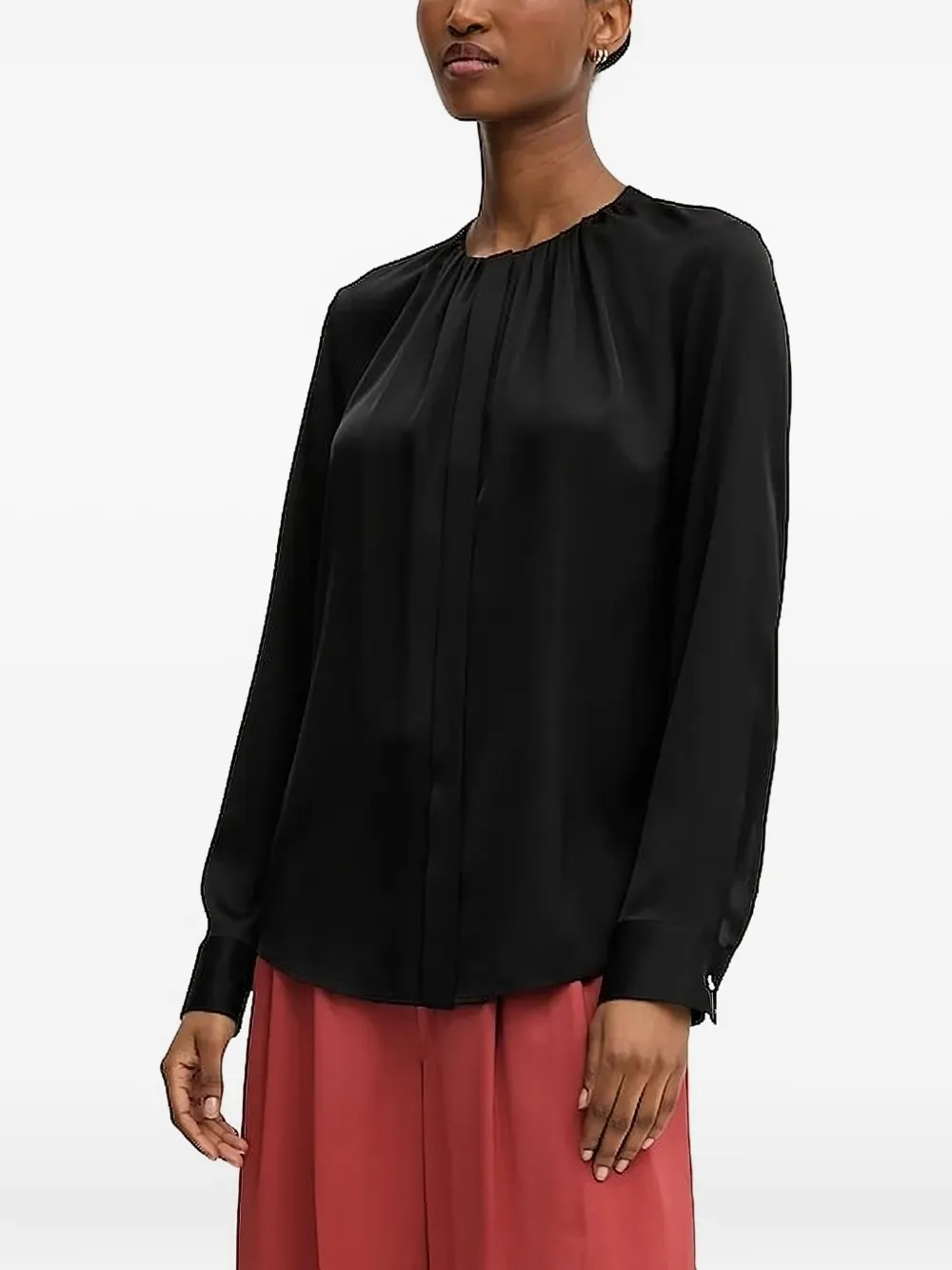 BOSS pleated round-neck blouse | Black | Image 1