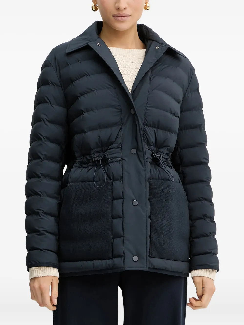 BOSS Gewatteerd donsjack met trekkoordtaille Blauw