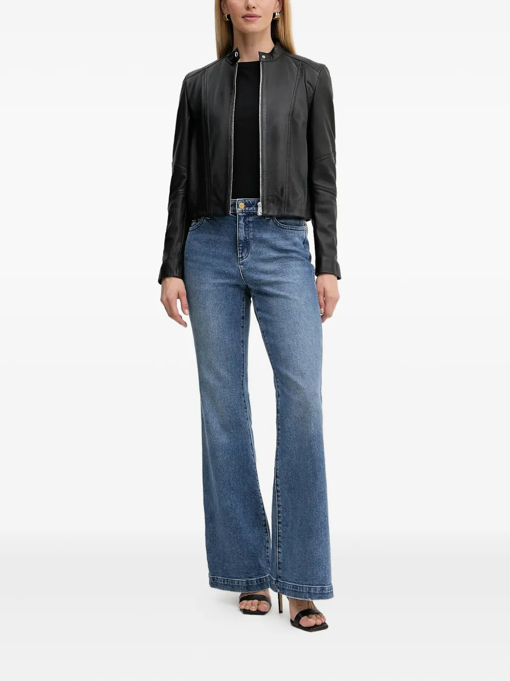 Hugo Boss Saleste Zip-front Panelled Leather Jacket In Black