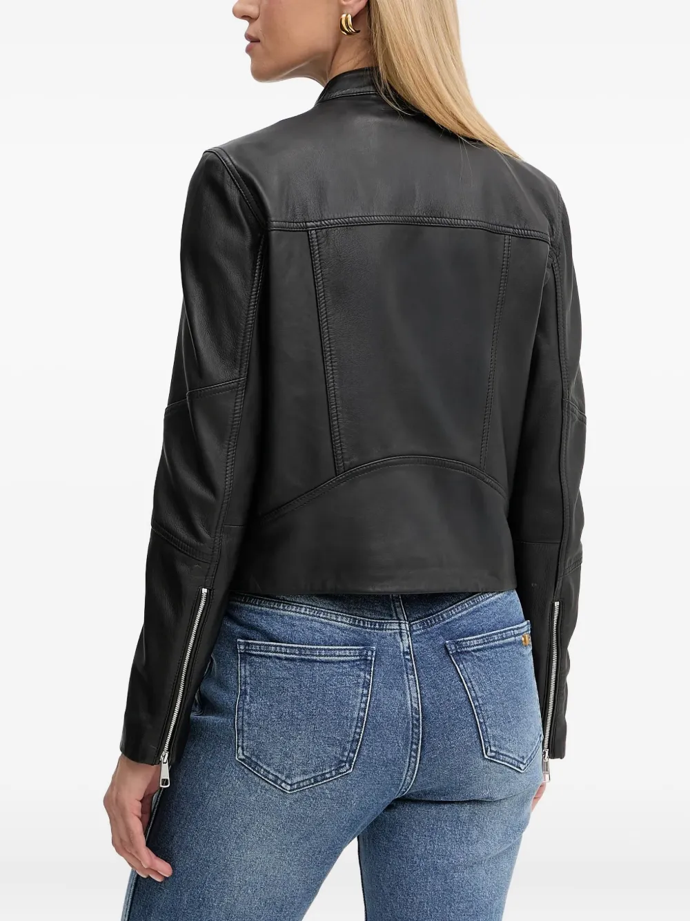 Hugo Boss Saleste Zip-front Panelled Leather Jacket In Black