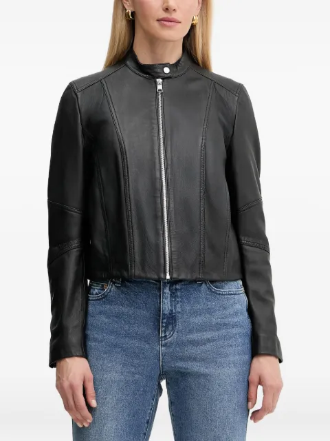 BOSS Saleste zip-front panelled leather jacket