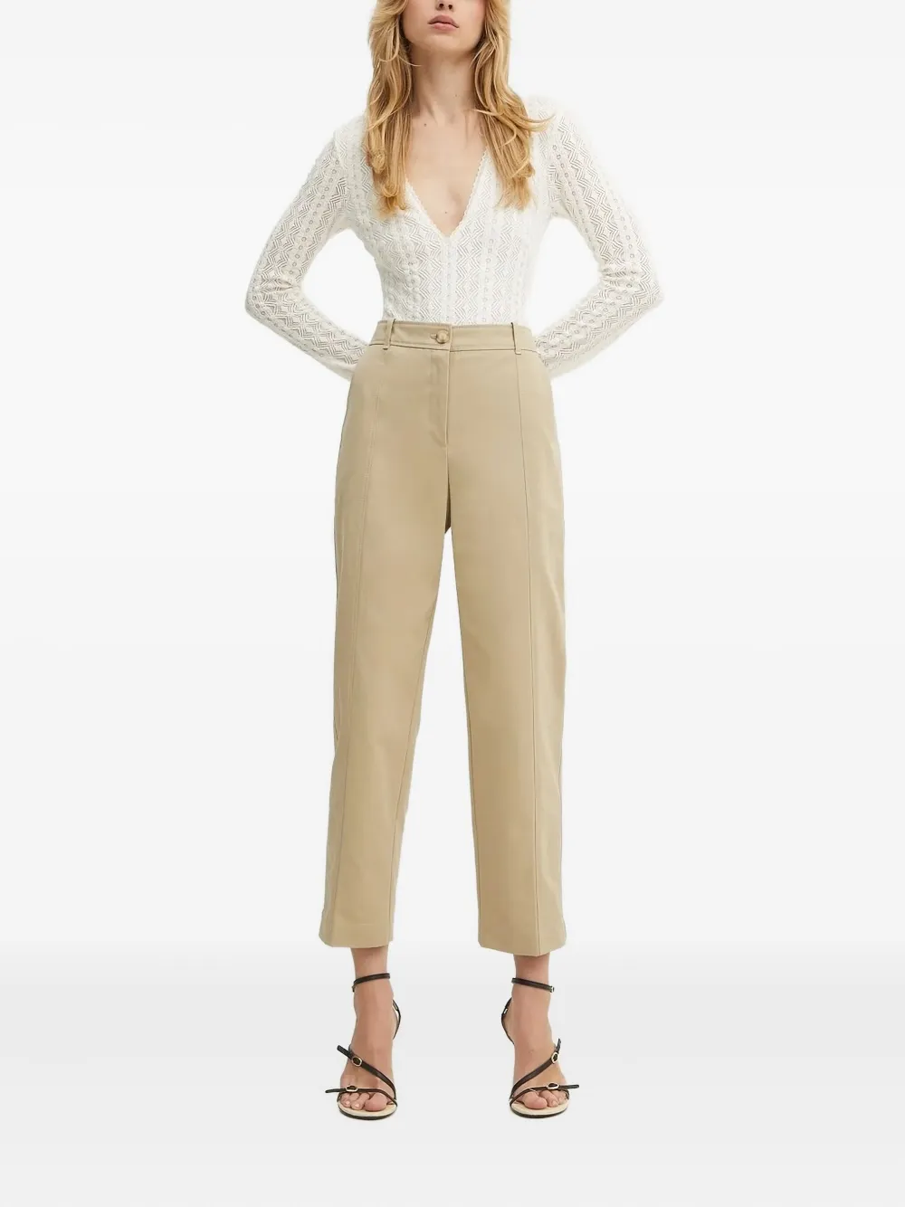 Hugo Boss Lace-pattern V-neck Bodysuit In White