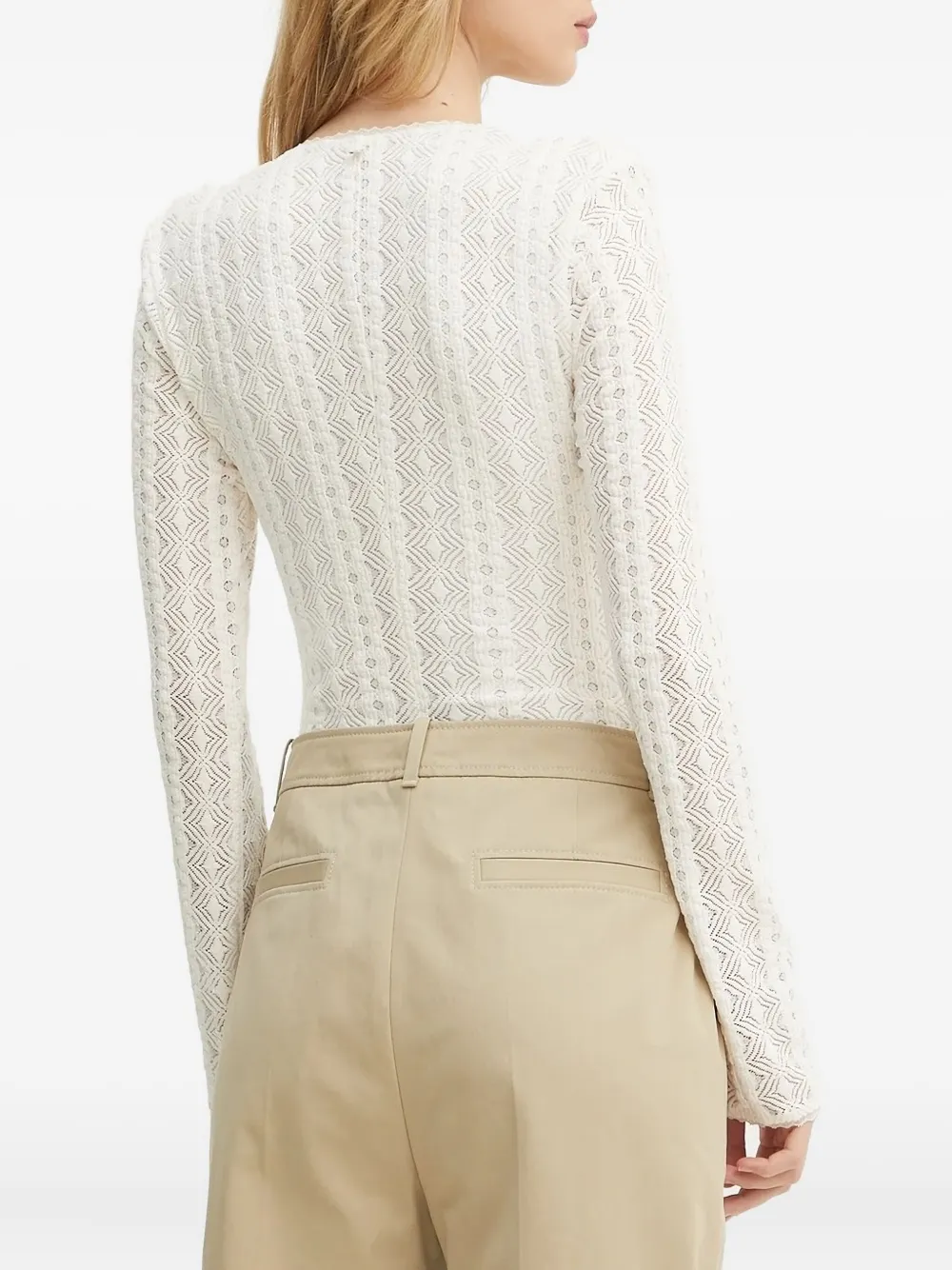 Hugo Boss Lace-pattern V-neck Bodysuit In White