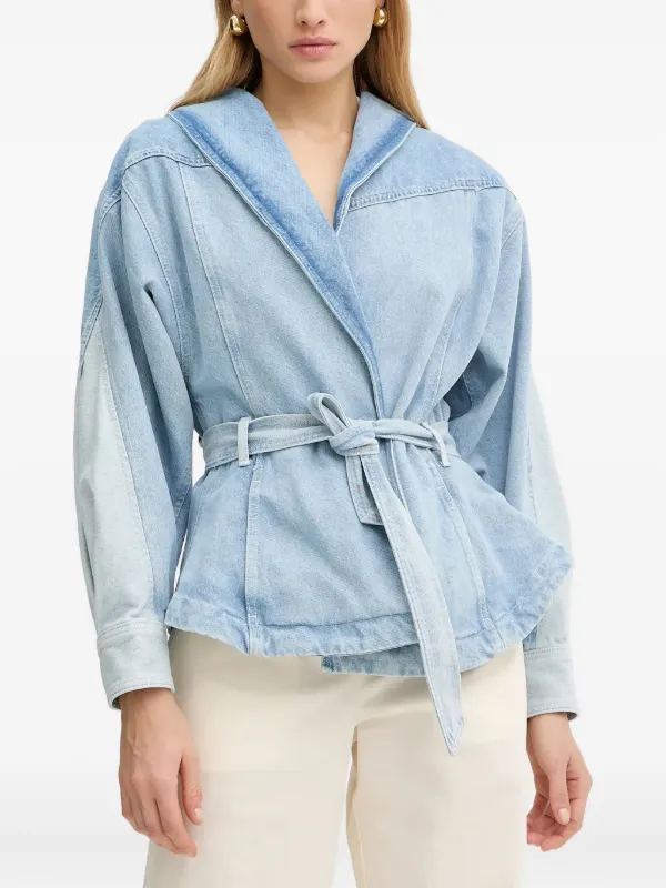 BOSS Belted Wrap Denim Jacket Blue FARFETCH GE