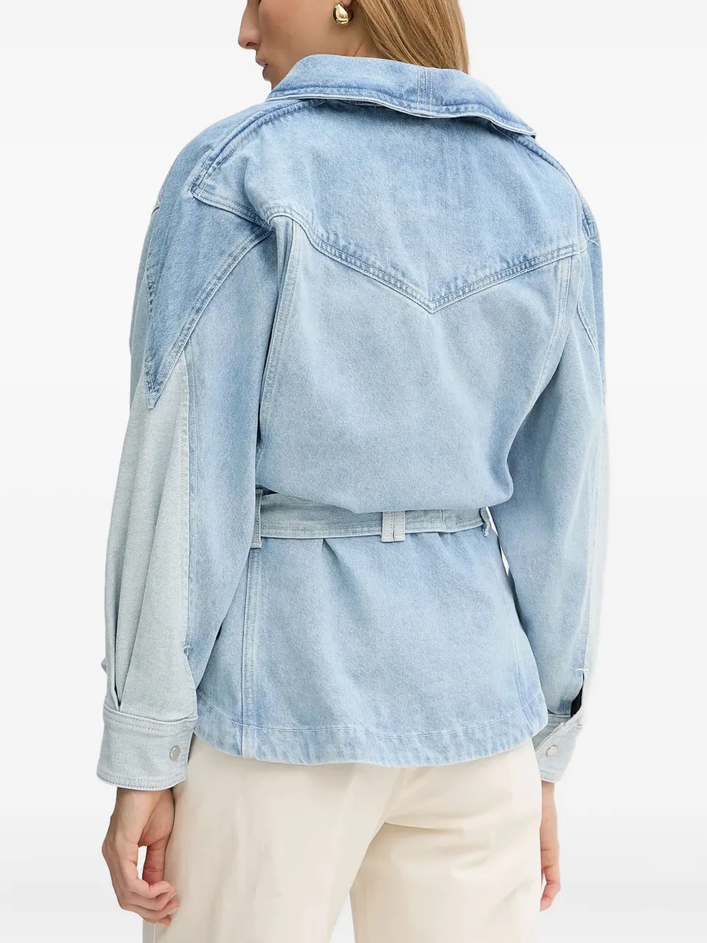 Hugo Boss Peplum-hem Jacket In Blue Rigid Denim With Belt In Blue