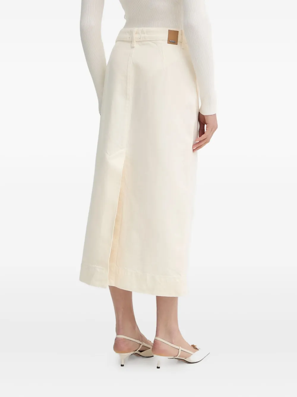 BOSS Straight denim midi-rok met split Beige