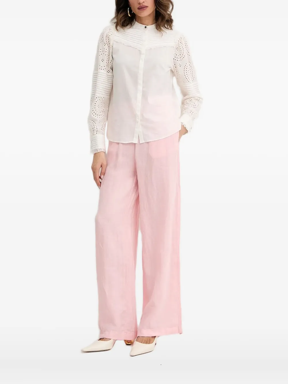 Hugo Boss Eyelet-pleated Blouse In Neutral