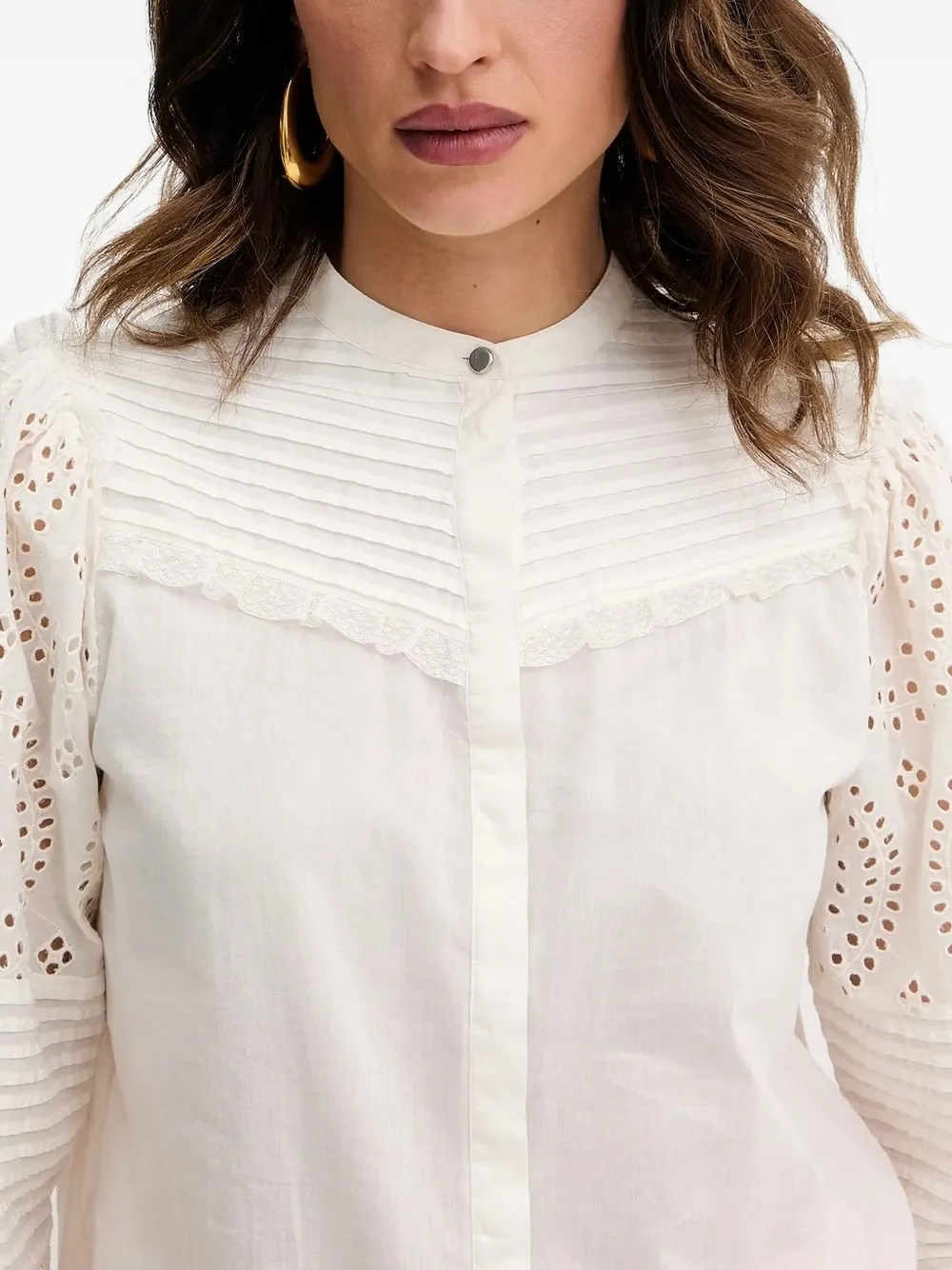 Hugo Boss Eyelet-pleated Blouse In Neutral