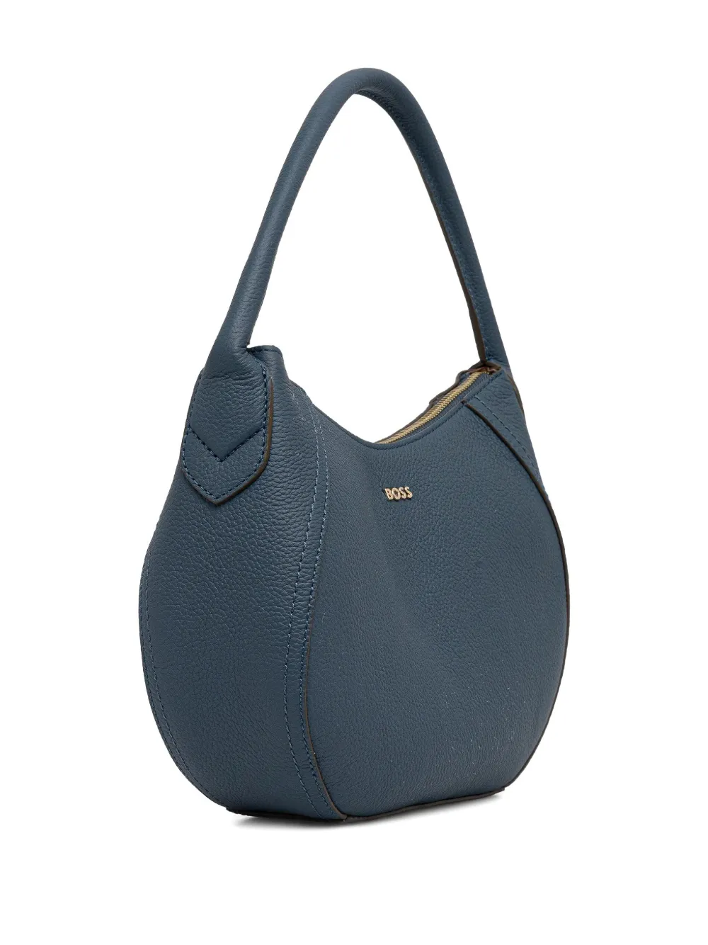BOSS curved leather shoulder bag - Blauw