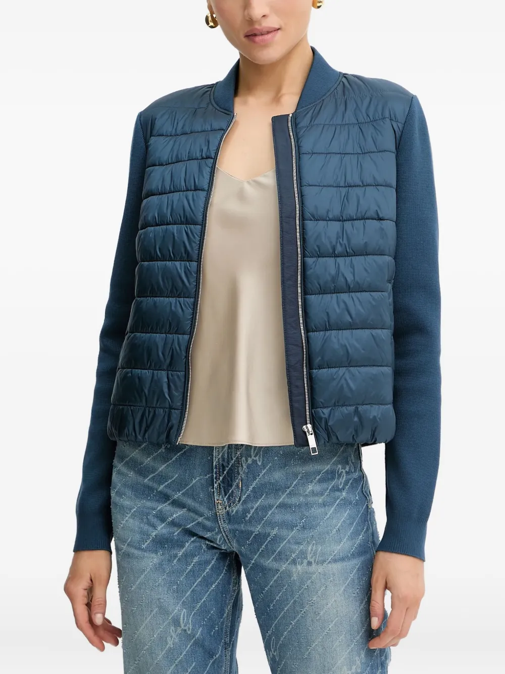 Hugo Boss Quilted Panelled Jacket In Blue