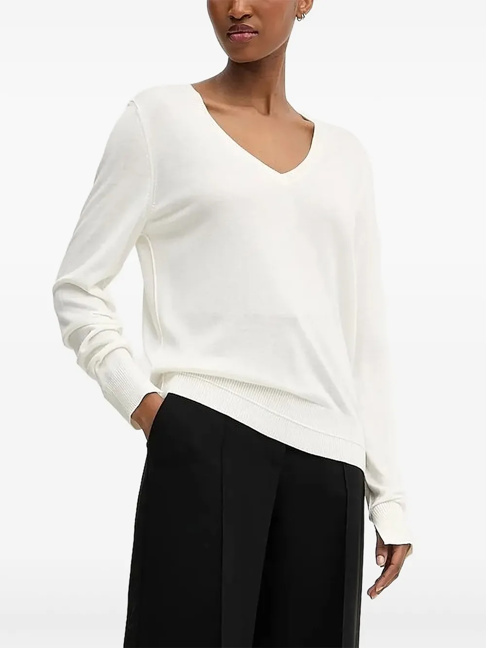 BOSS V-neck zip-detail sweater Wit