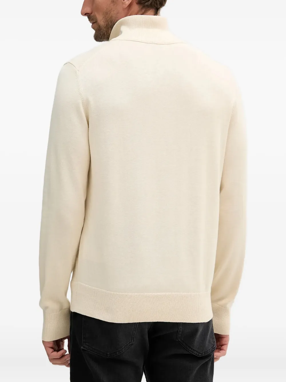 Hugo Boss Zip-neck Sweatshirt In Mercerized Cotton Jacquard In White